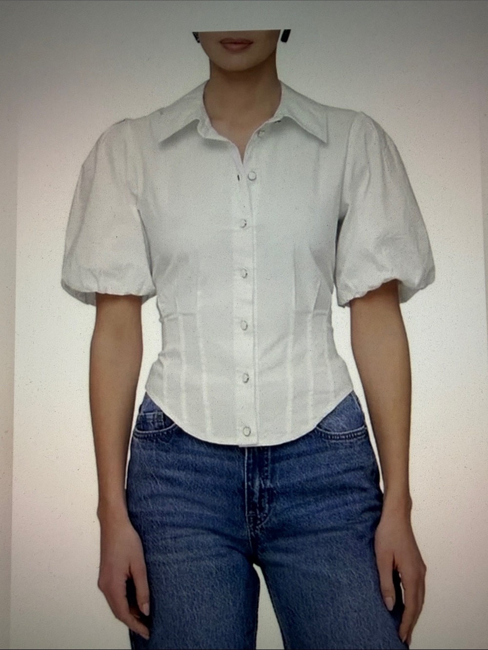 BAGATELLE White with tan flora print Puff Sleeve Button-Front Women's Shirt - Picture 3 of 10